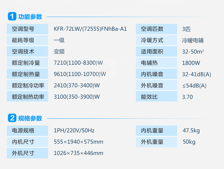 格力空调kfr72lw72555fnhbaa1变频冷暖i慕wifi柜机空调